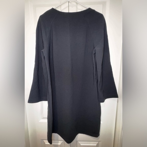 Theory Black Raglan Tie In Maxyne Crepe Long Sleeve Dress Pockets Size L EUC - Picture 2 of 10
